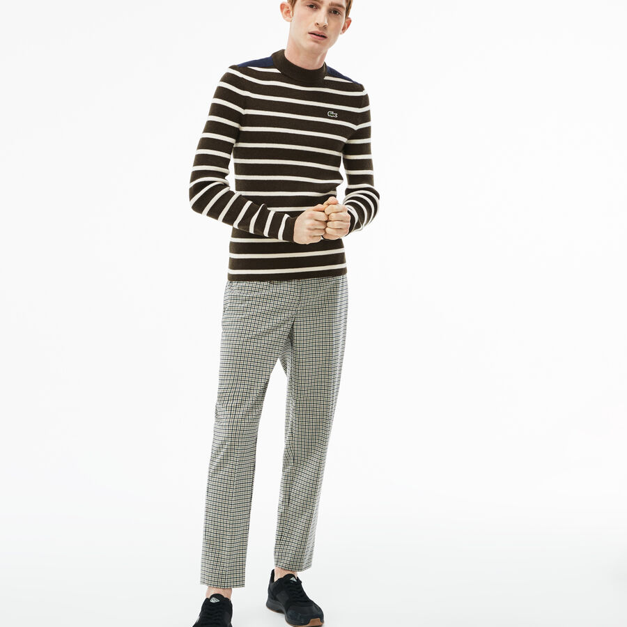 Men's Lacoste LIVE Crew Neck Striped Interlock Sweater