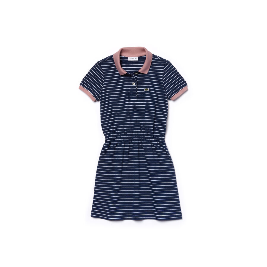 Gestreiftes Mädchen Polokleid aus Baumwoll-Piqué