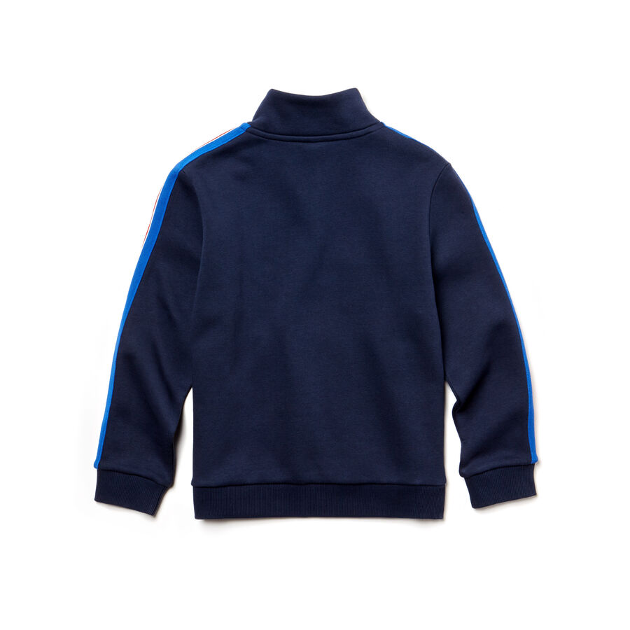 Boys' Stand-Up Collar Colored Bands Zippered Fleece Sweatshirt