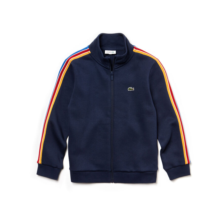 Boys' Stand-Up Collar Colored Bands Zippered Fleece Sweatshirt