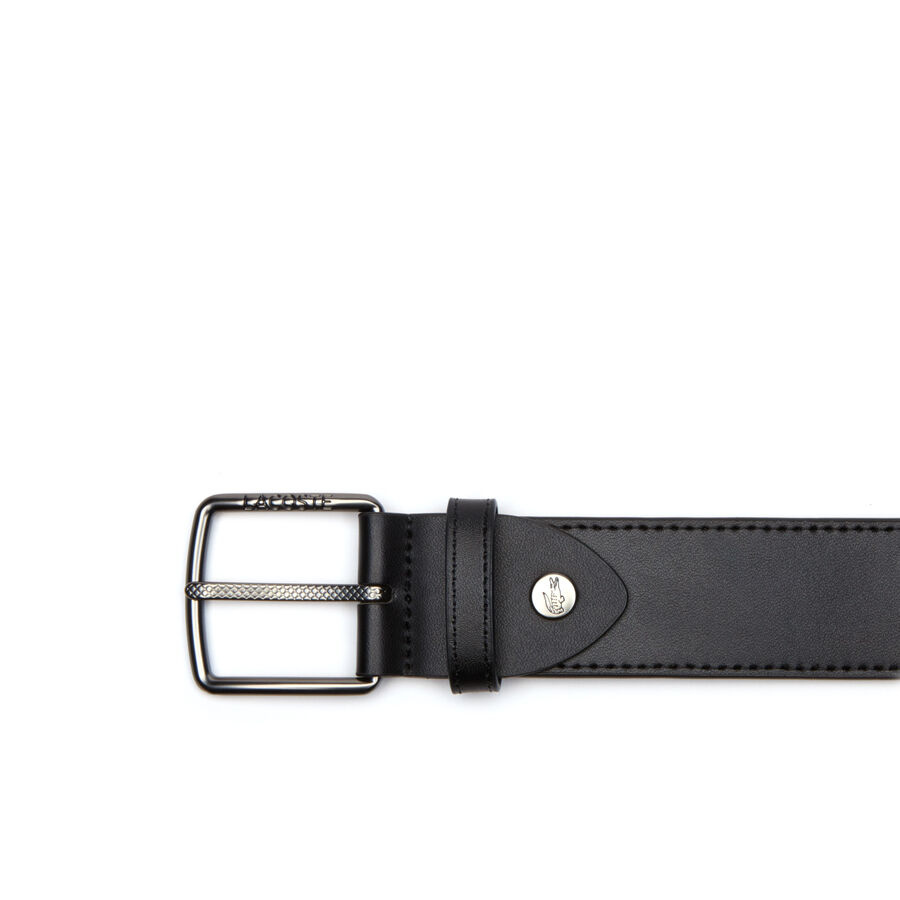 Men's Lacoste Engraved And Petit Piqué Tongue Buckle Leather Belt